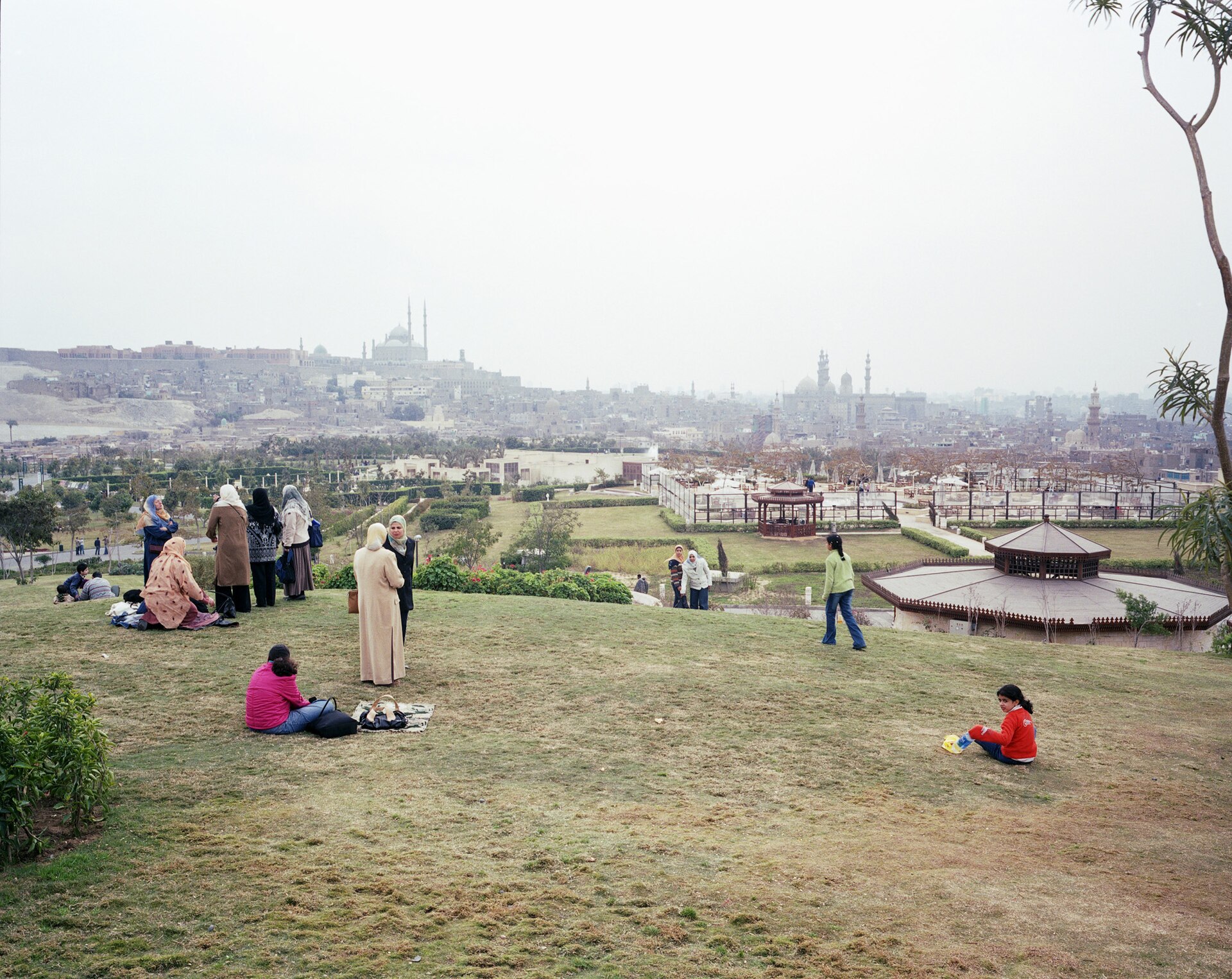 Lawn and minarets of Al-Azhar Park in Cairo