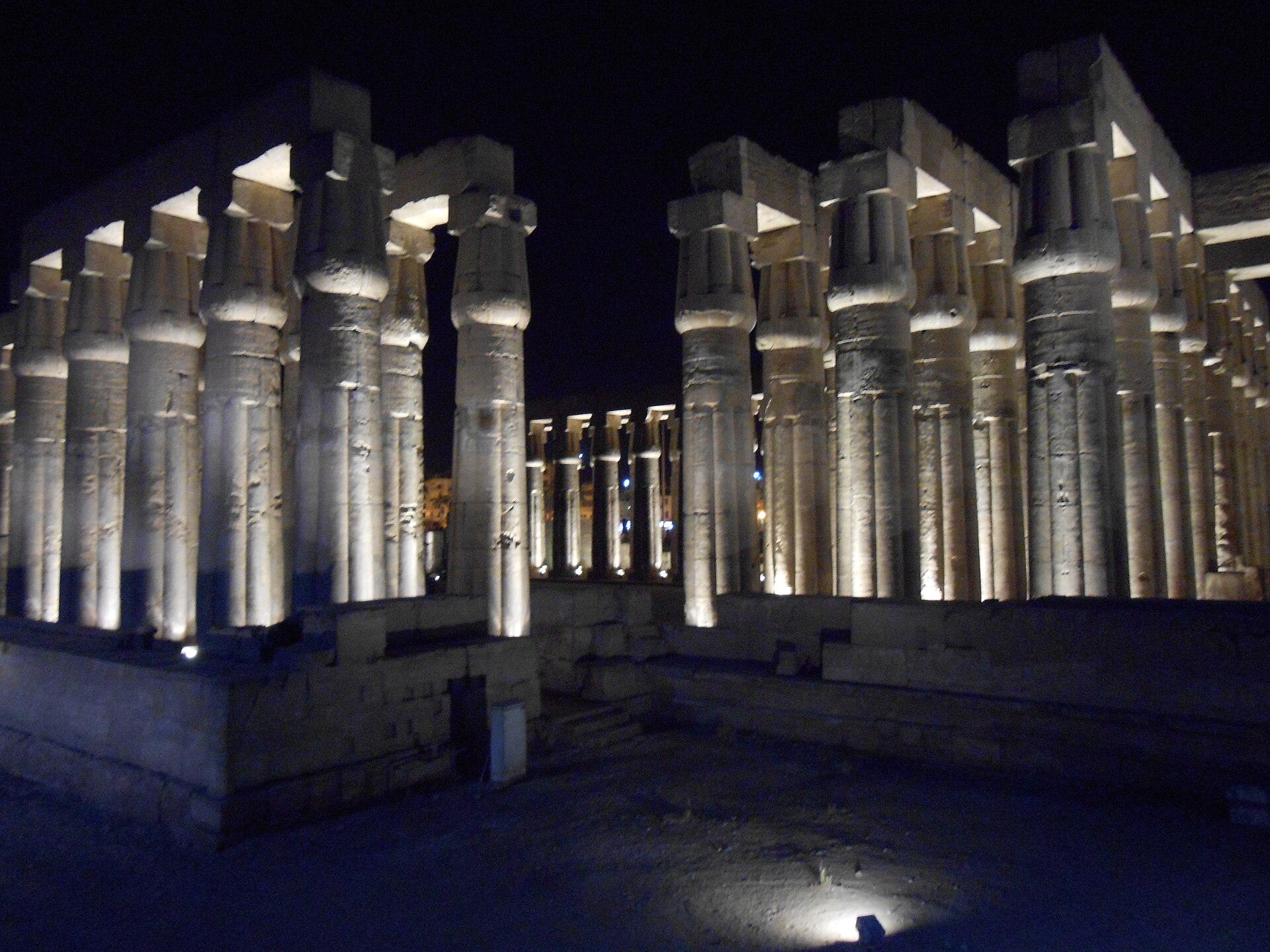 Luxor Temple columns at night